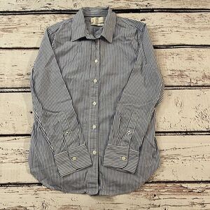 J Crew Button Up Shirt Womens Size 4P Blue White Striped Cotton Slim‎ Fit